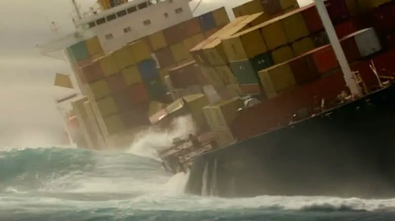 Large containers carrying ship is floating in sea