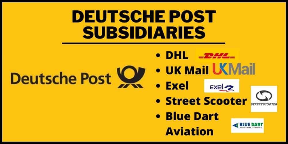 Subsidiaries DHL, UK mail, Exel, Street Scooter, Blue Dart Aviation