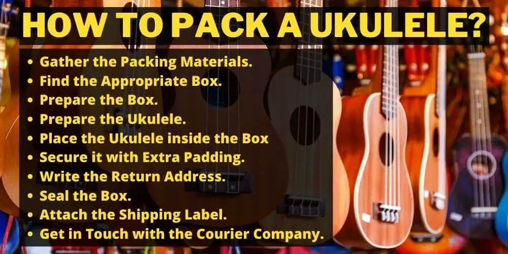 Different steps to pack a ukulele
